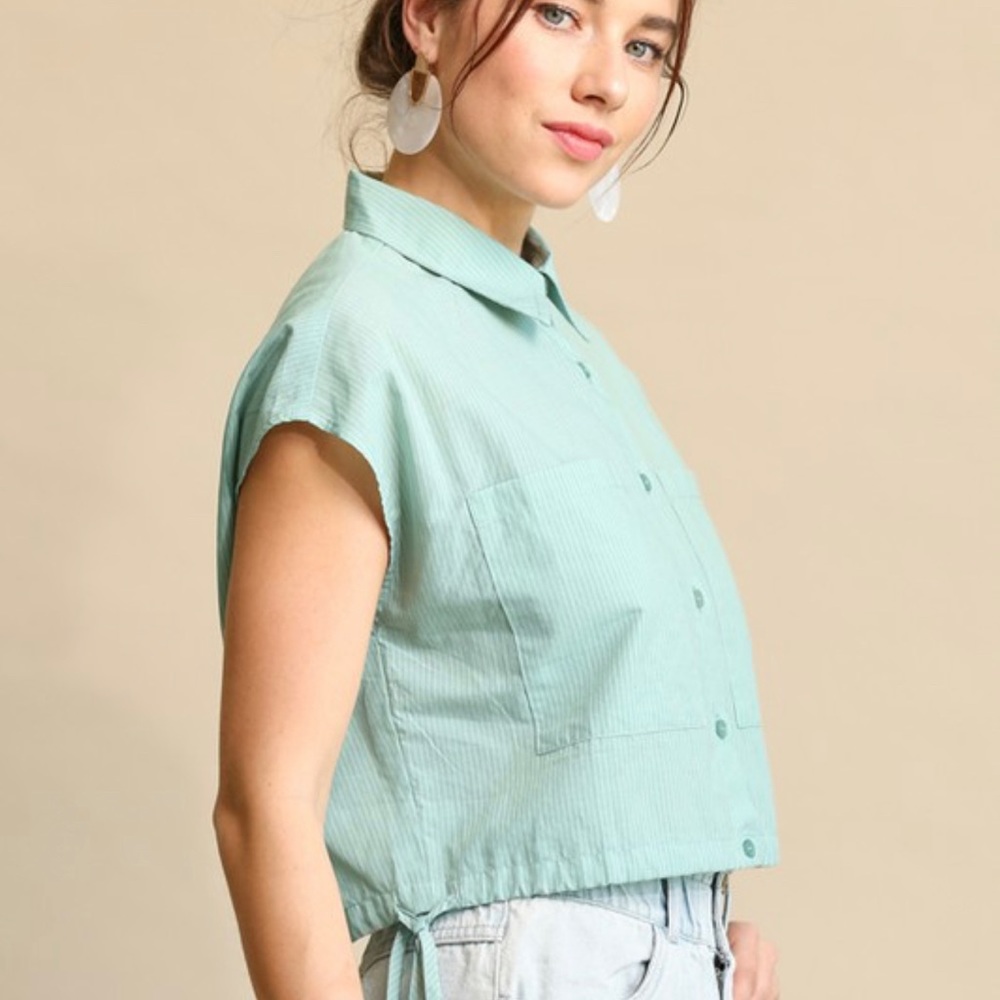 GIGIO Striped NWT Cap Sleeve Cinched at Bottom Shirt - Picture 3 of 8